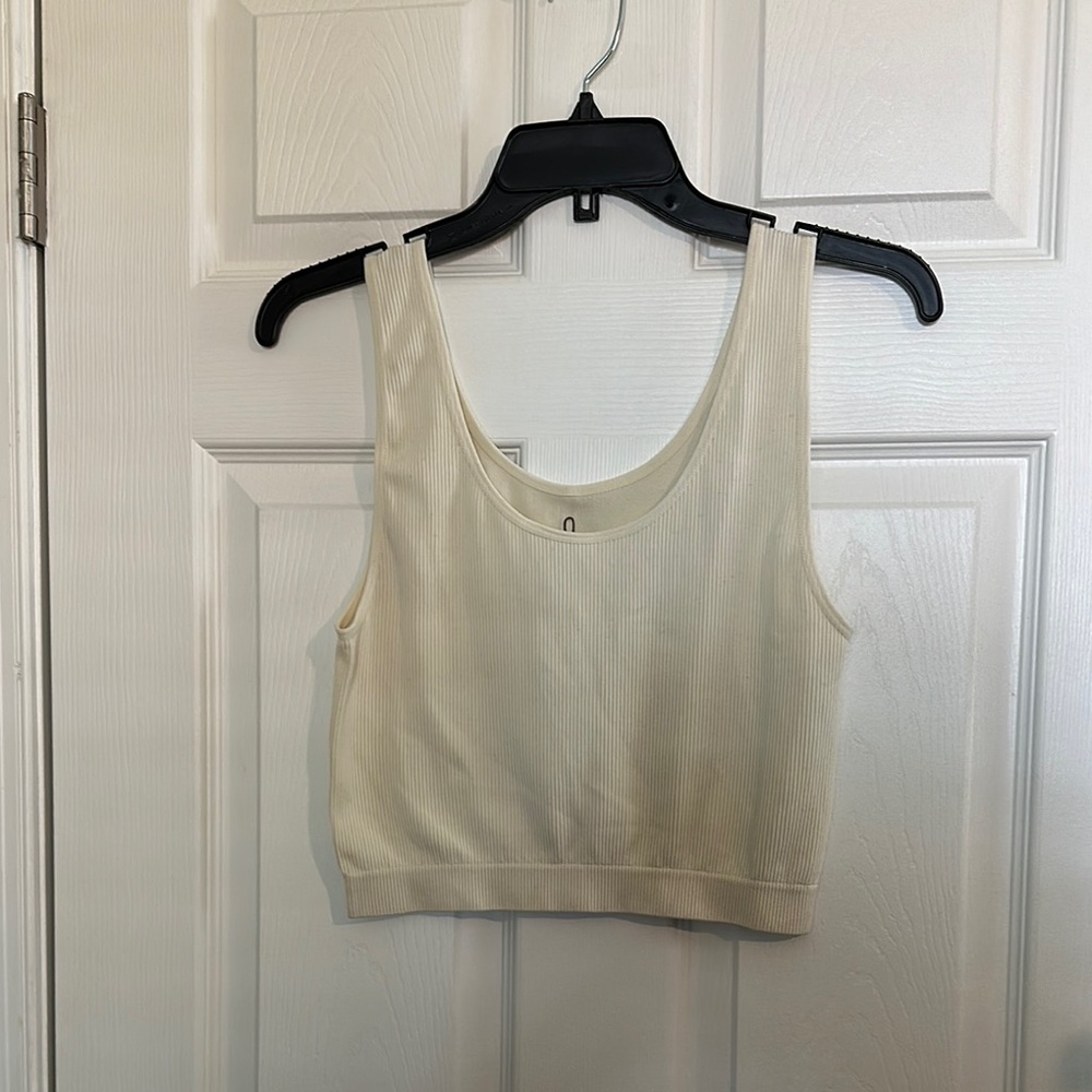 Cream Fitted Crop Tank Top